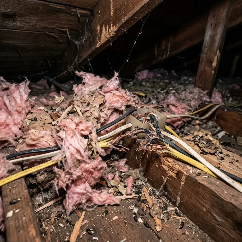 Contaminated ceiling insulation being assessed in a Corio roof space