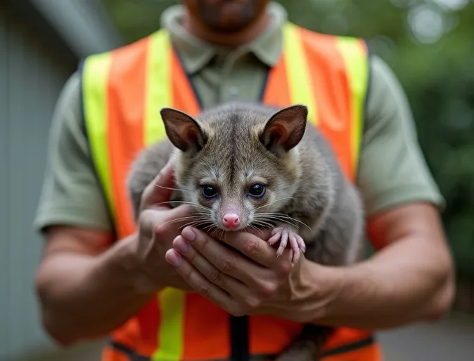 Animal handler safely recovering a deceased possum in Corio
